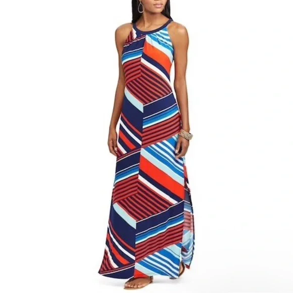 Chaps Striped Maxi Dress Red/Blue | PL - Picture 1 of 4